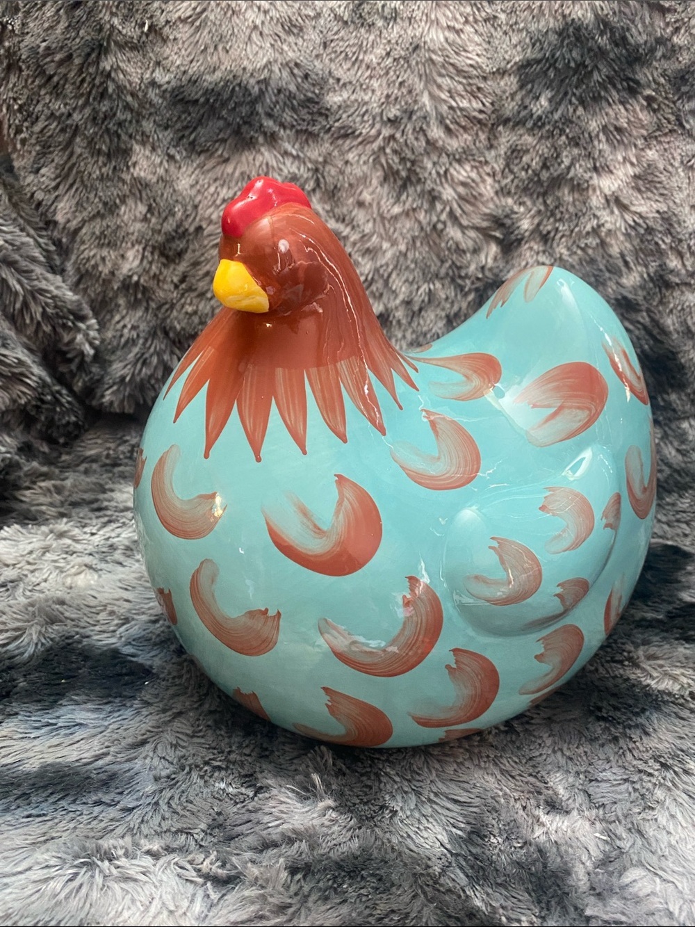 Home sense Decorative Ceramic Hen Figurine in Turquoise and Rust